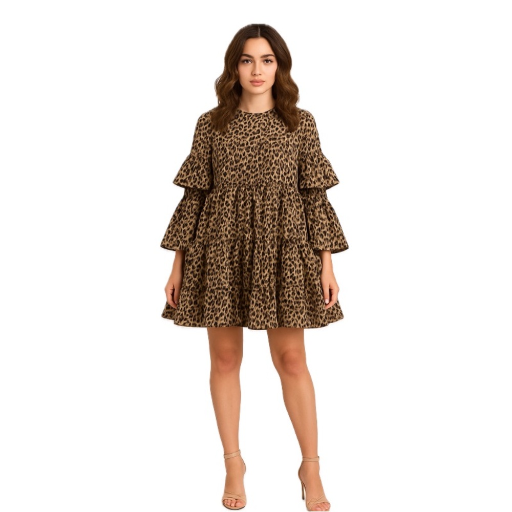 Missguided, Leopard Print Tiered Ruffle Dress, Size 4 EUC